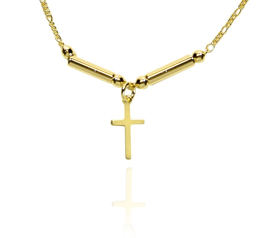 Pulsera Cadena Eslabón Tubo Cruz Enchapado Oro 18k -1