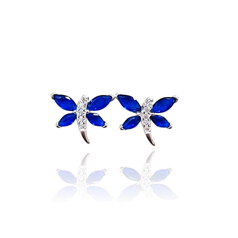 Aros Libelula Circon Azul Plata Fina 925