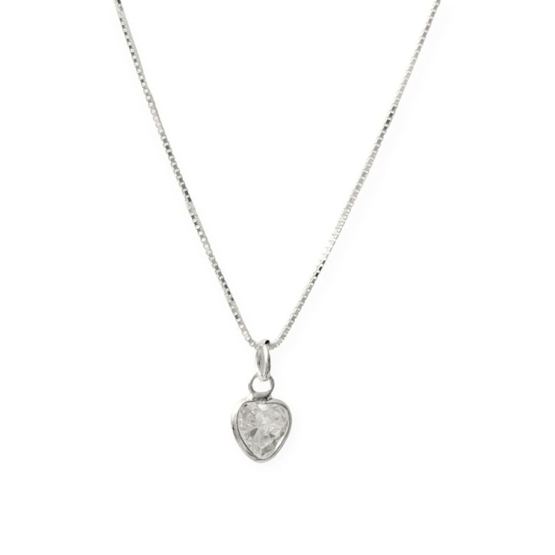 Collar Corazón Punto De Luz Plata Fina 925-0