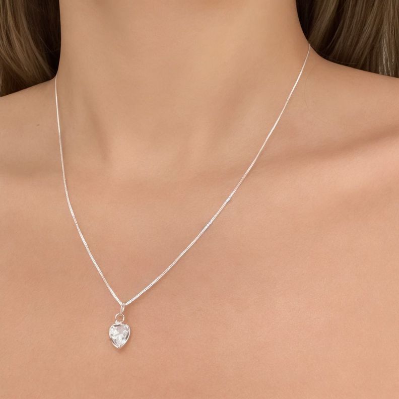 Collar Corazón Punto De Luz Plata Fina 925-3