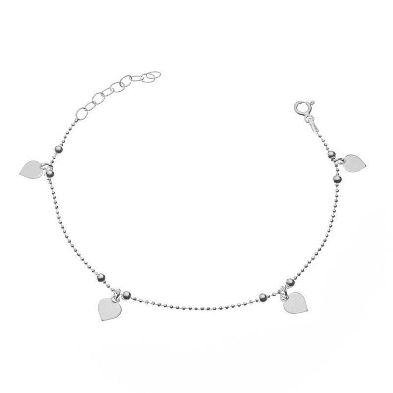 Pulsera Cadena Bolitas Corazones Plata Fina 925 -0