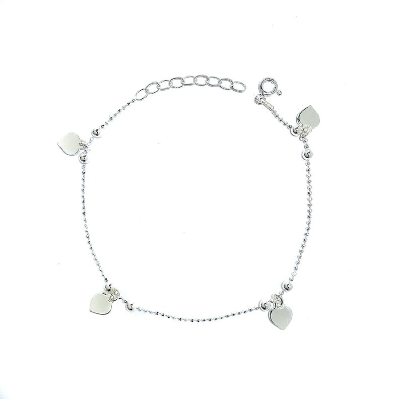 Pulsera Cadena Bolitas Corazones Plata Fina 925 -1