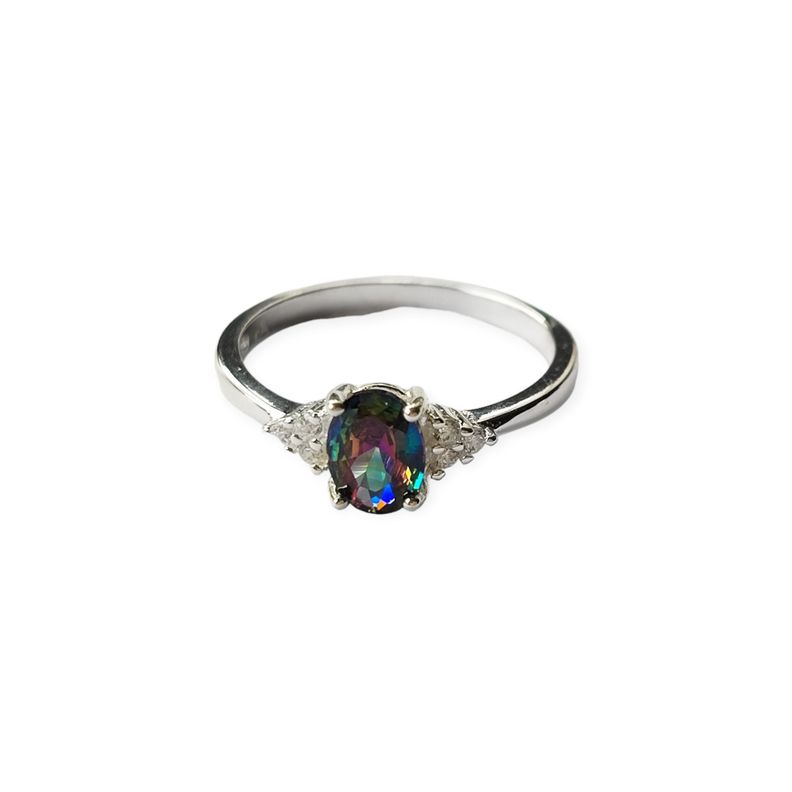 Anillo Solitario Topacio Místico #11 Circón Plata Fina 925-1