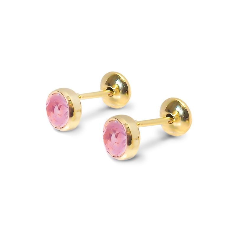 Aros Niña Circón Rosado 5mm Enchapado Oro 18K-0