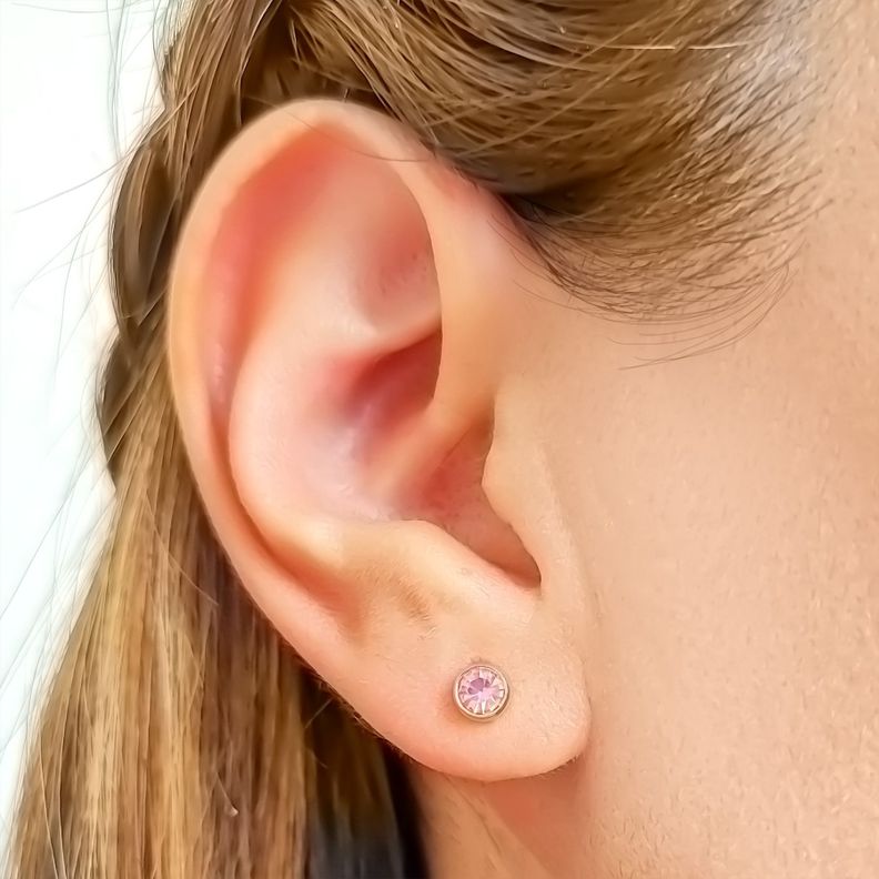 Aros Niña Circón Rosado 5mm Enchapado Oro 18K-1