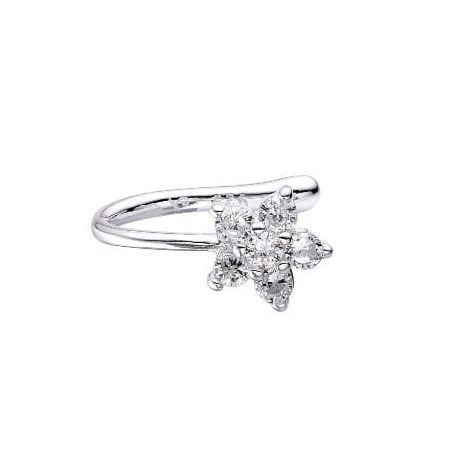 Aro Ear Cuff Roseta Circón Blanco Plata Fina 925-0