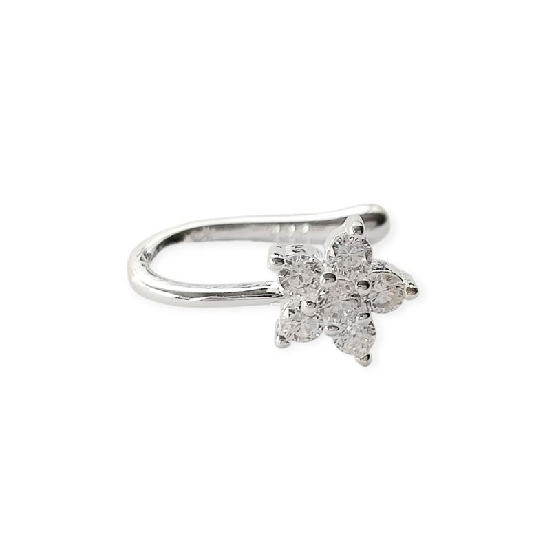 Aro Ear Cuff Roseta Circón Blanco Plata Fina 925-2