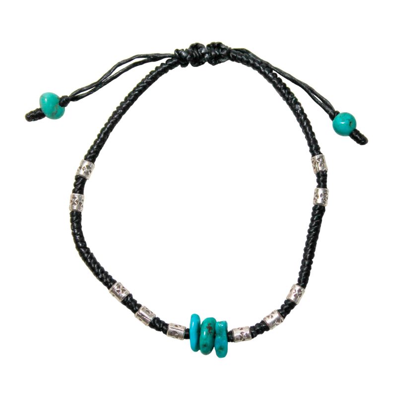 Pulsera Turquesa Cordón Negro Mostacilla Plata Fina 925-0