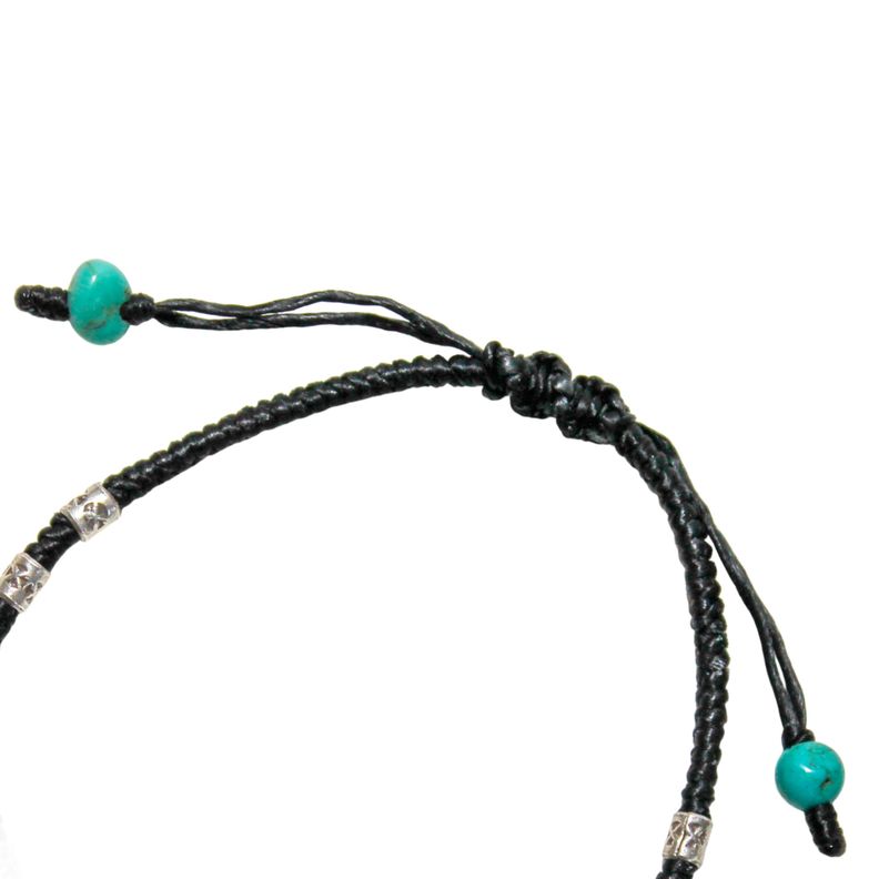 Pulsera Turquesa Cordón Negro Mostacilla Plata Fina 925-2
