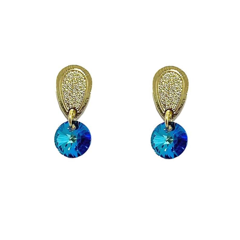 Aros Alice Cristal Azul Bermuda Enchapado Oro 18K