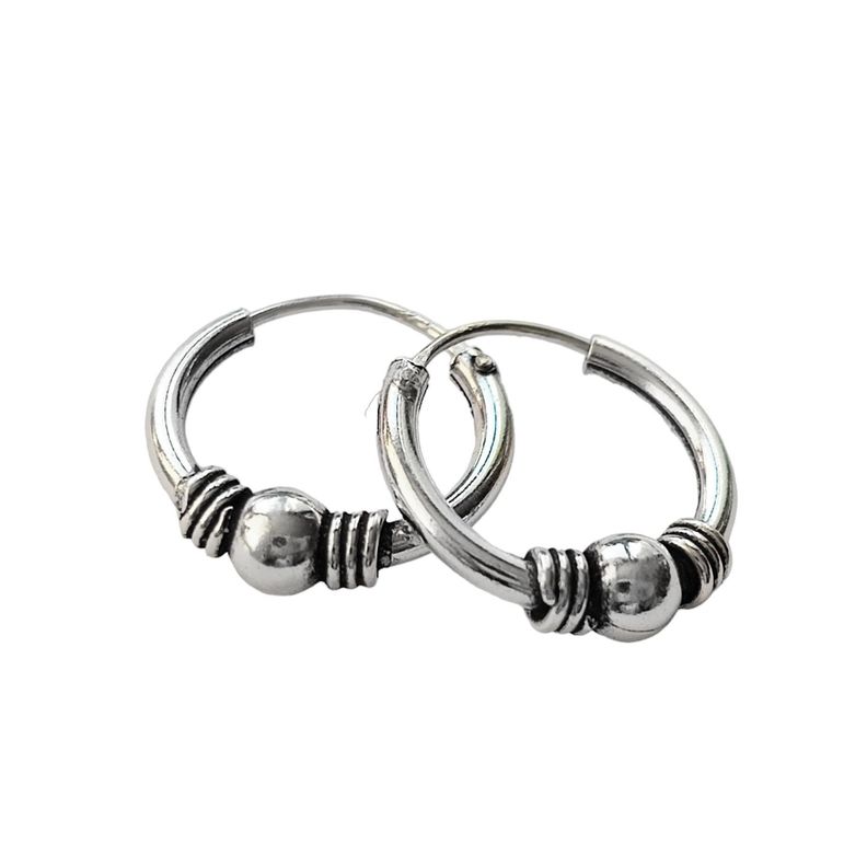 Aros Argolla Bali Mini Envejecida Plata Fina 925-0