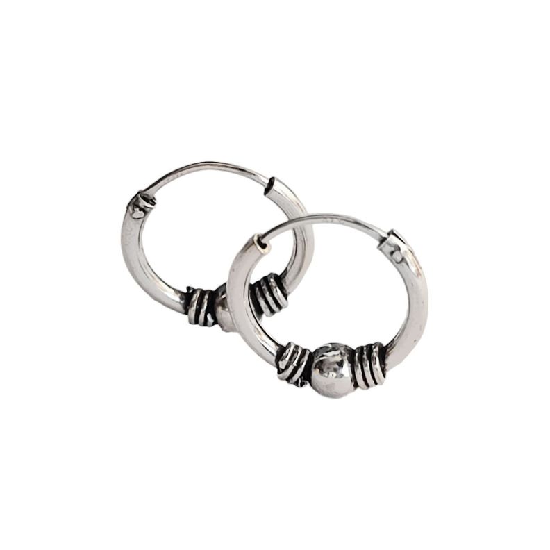 Aros Argolla Bali Mini Envejecida Plata Fina 925-1