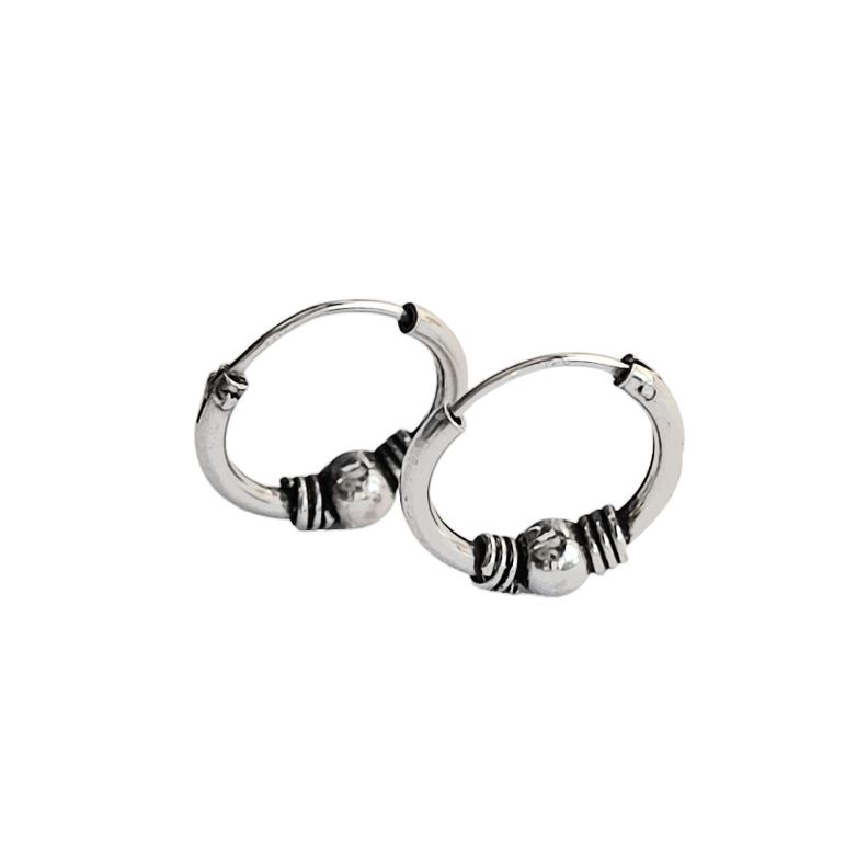 Aros Argolla Bali Mini Envejecida Plata Fina 925-2