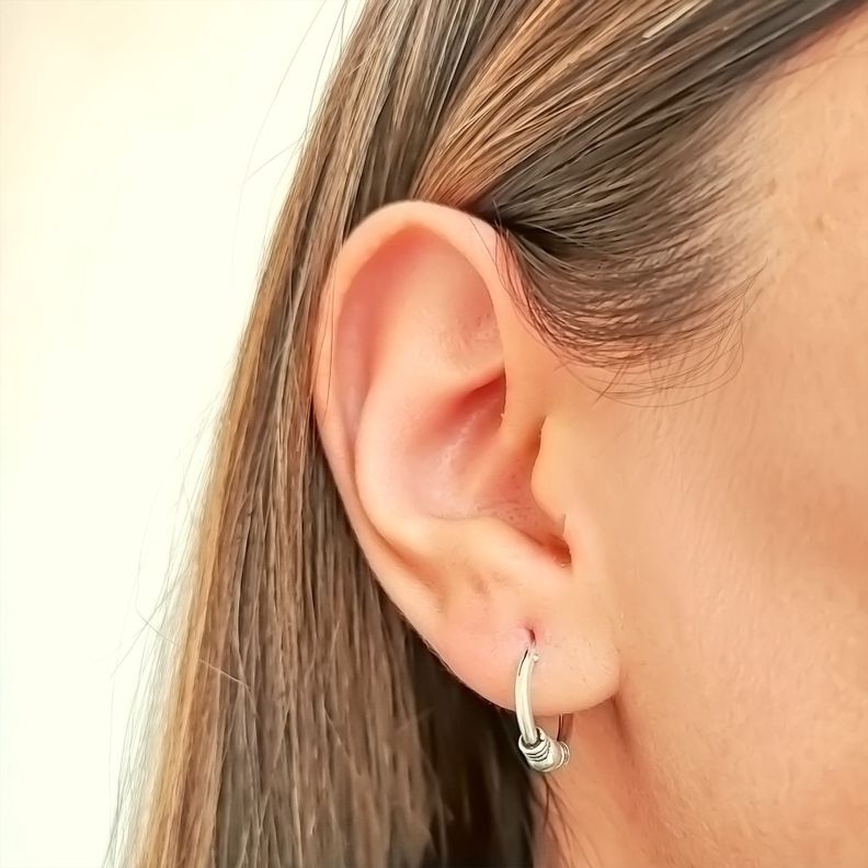 Aros Argolla Bali Mini Envejecida Plata Fina 925-3
