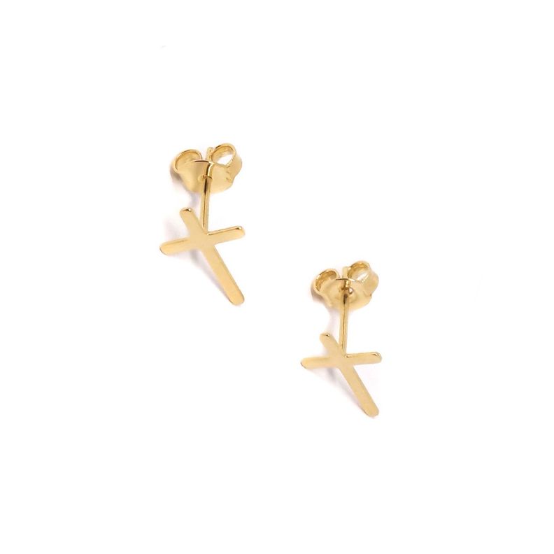 Aros Cruz Planos Enchapado Oro 18K-0