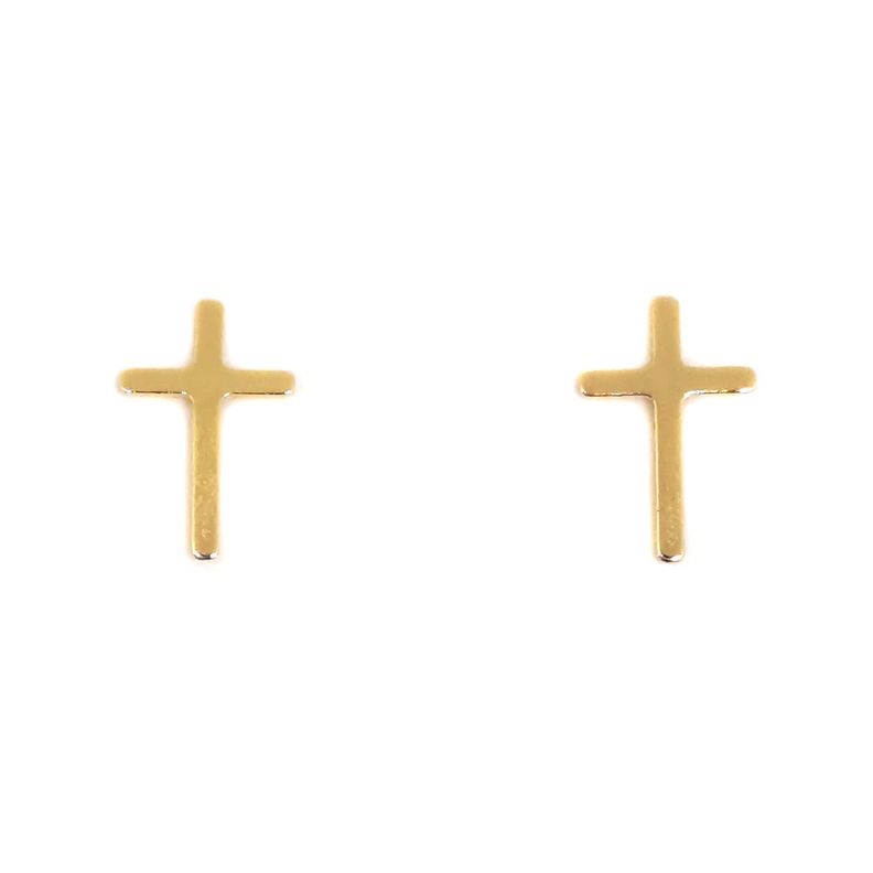 Aros Cruz Planos Enchapado Oro 18K-1