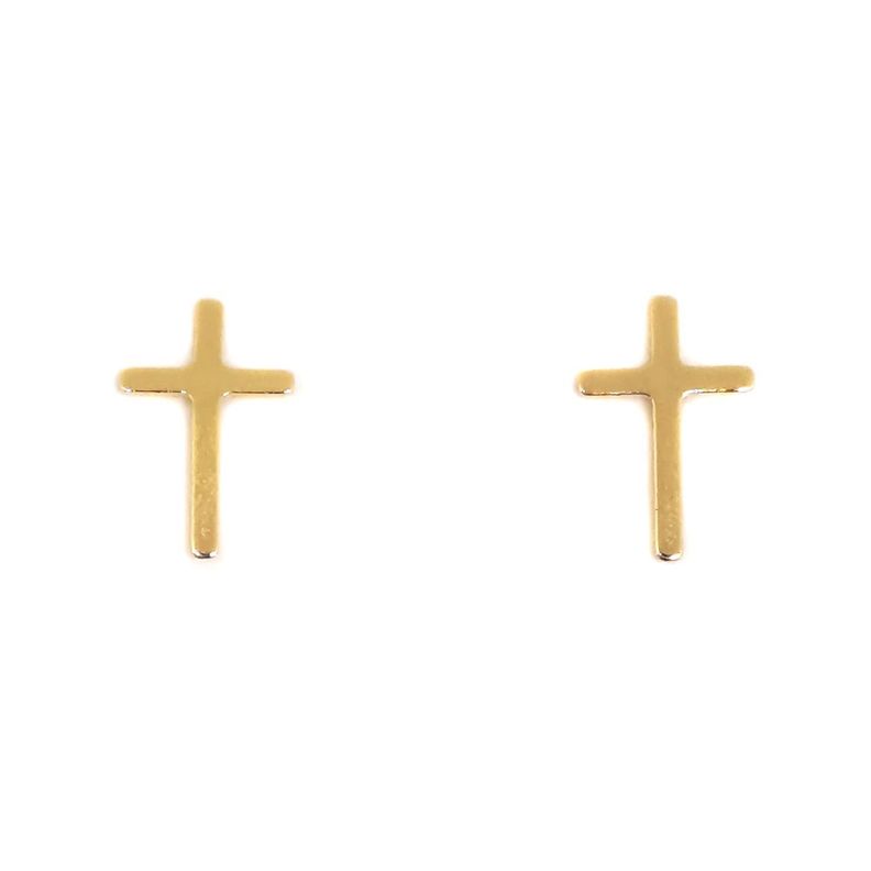Aros Cruz Planos Enchapado Oro 18K-2