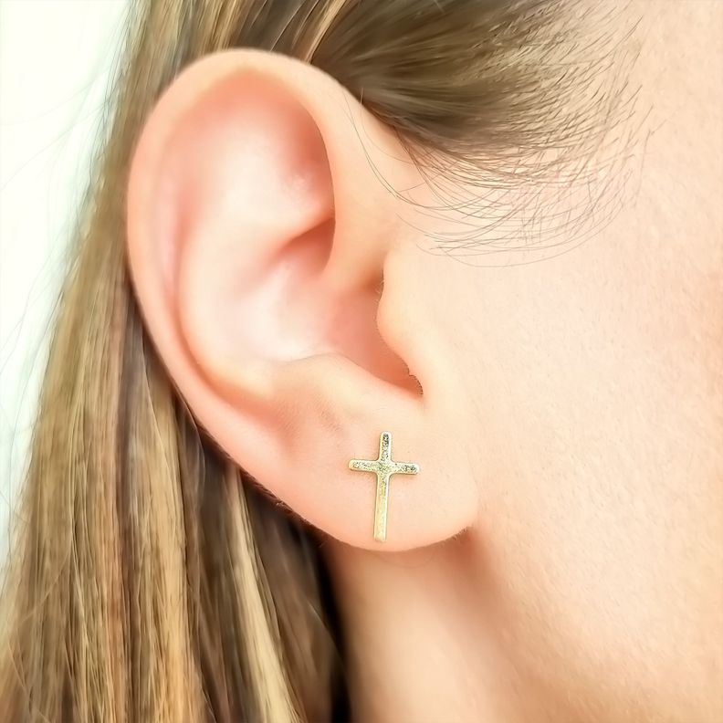 Aros Cruz Planos Enchapado Oro 18K-3