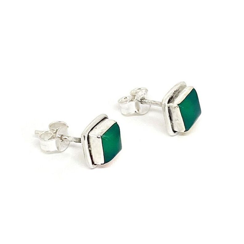 Aros Botón Cuadrado Jade Plata Fina 925-0
