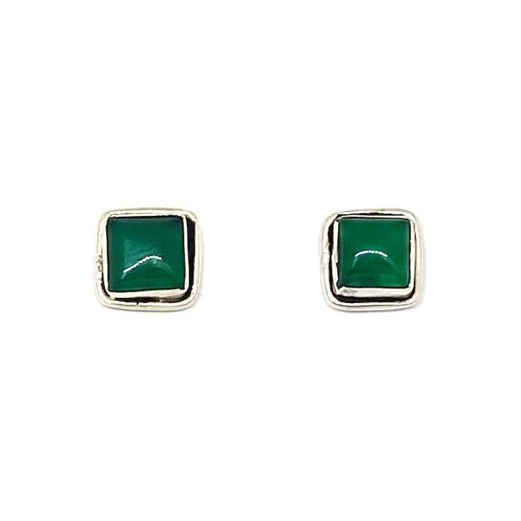 Aros Botón Cuadrado Jade Plata Fina 925-1