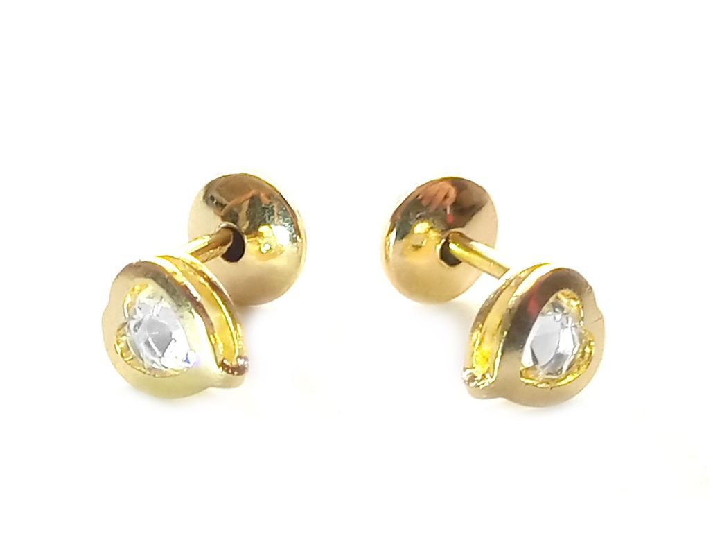 Aros Bebé Corazón Circón Enchapado Oro 18K-0