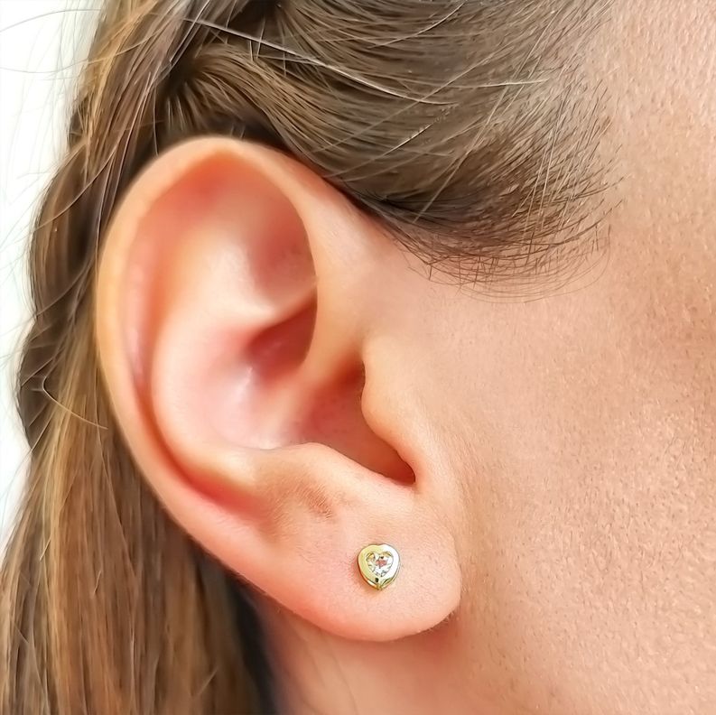 Aros Bebé Corazón Circón Enchapado Oro 18K-1