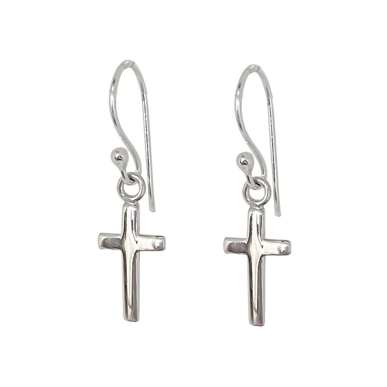 Aros Cruz Mini Colgante Gancho Plata Fina 925-0