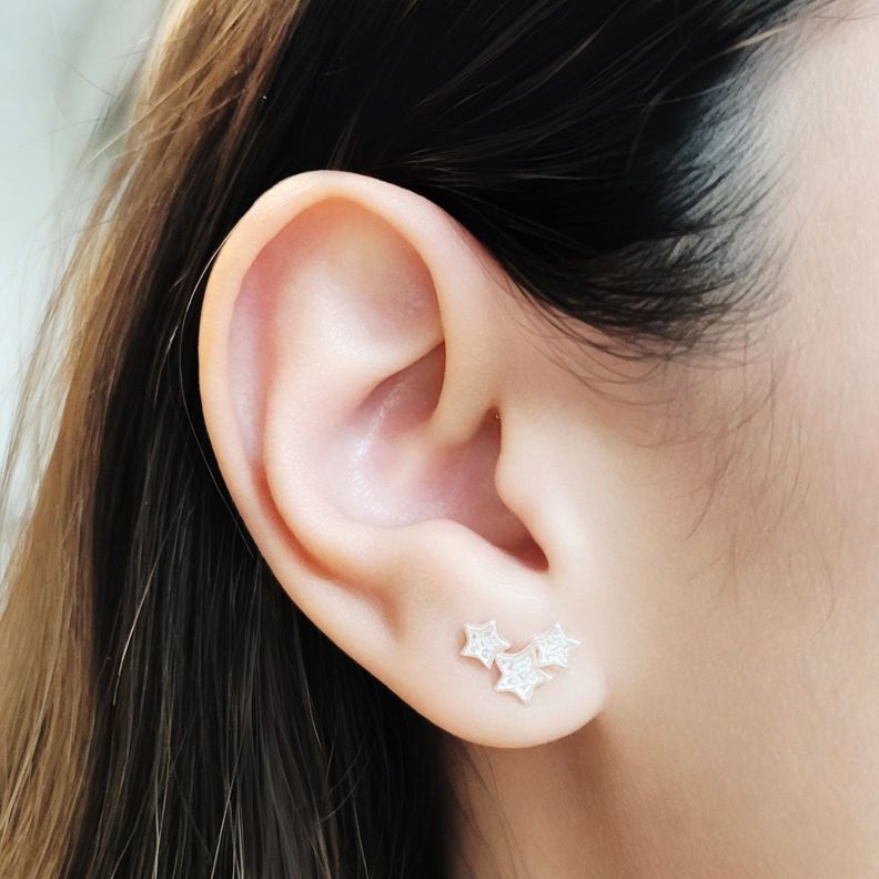Aros Trepadores 3 Estrellas Circón Blanco Plata Fi-2