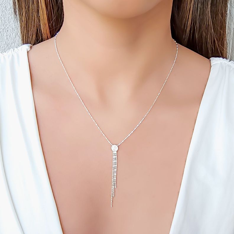 Collar Cadena Punto Coma y Colgante Disco Satinado Plata Fina 925-3