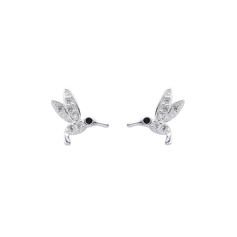 Aros Colibrí Circón Blanco Plata Fina 925-0