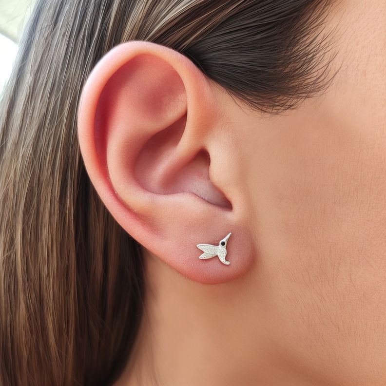 Aros Colibrí Circón Blanco Plata Fina 925-2