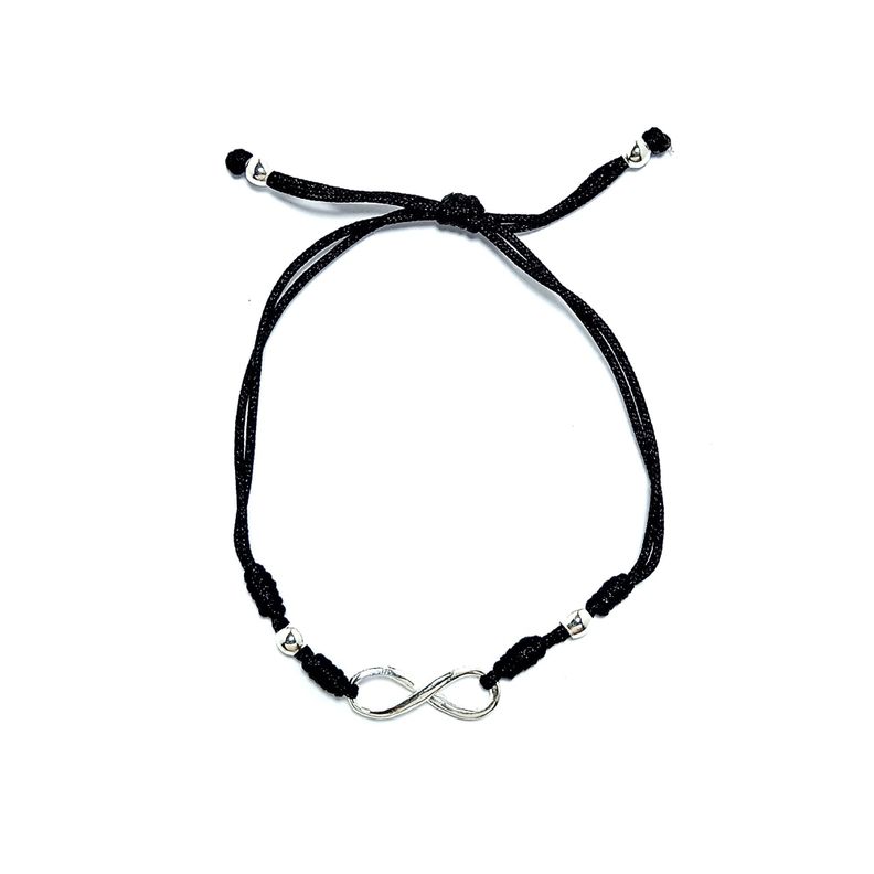 Pulsera Infinito Cordón Negro Plata Fina 925-1