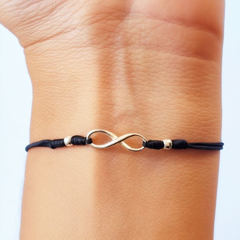 Pulsera Infinito Cordón Negro Plata Fina 925-2