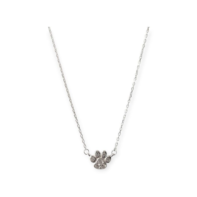 Collar Huella Perro Circón Plata Fina 925-0