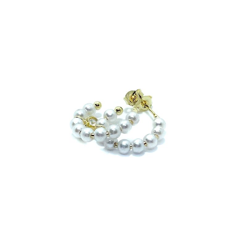 Aros Argollas Perla Sintética Circón Enchapado Oro 18K-1