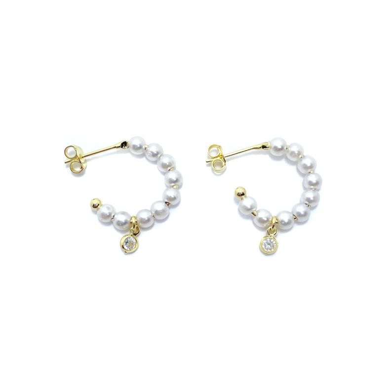Aros Argollas Perla Sintética Circón Enchapado Oro 18K-2