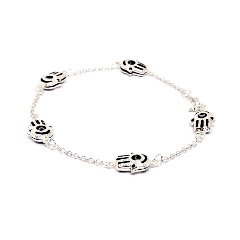Pulsera Mano Fátima Cristal Azul Cadena Plata Fina 925-1