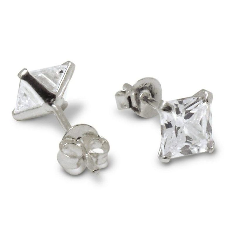 Aros Circon Cuadrado 7mm Plata Fina 925