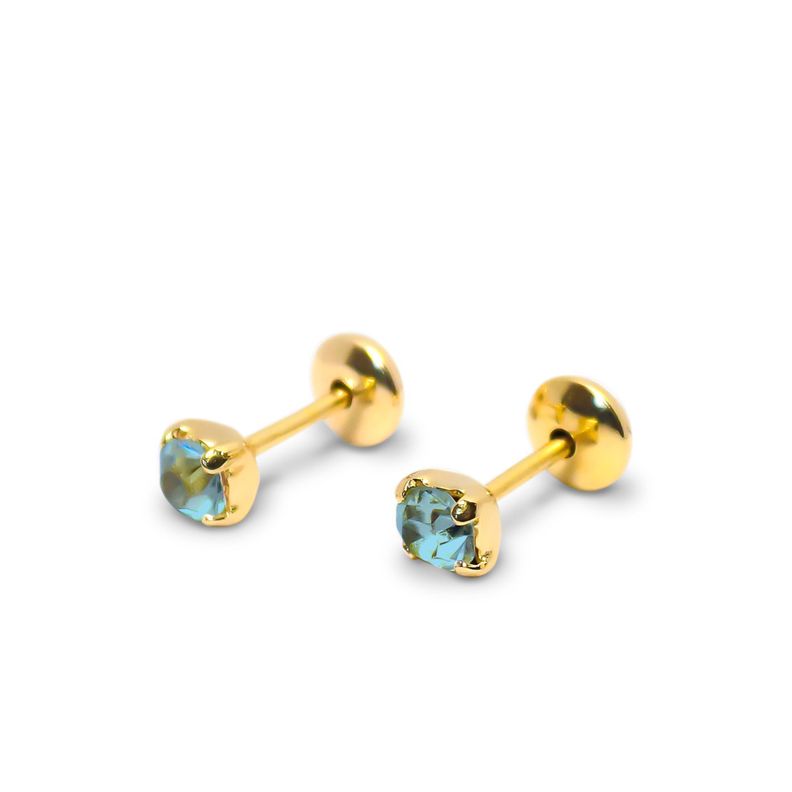 Aros Bebé Circón Celeste 3mm Enchapado Oro 18K-0