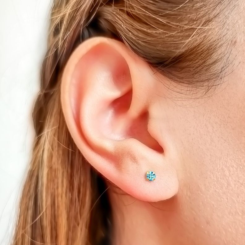 Aros Bebé Circón Celeste 3mm Enchapado Oro 18K-1