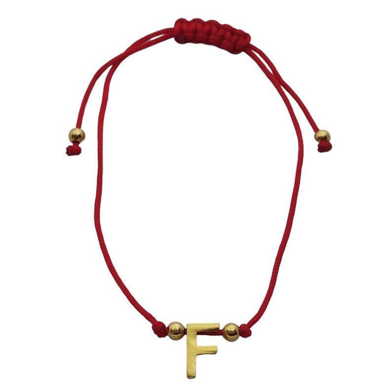 Pulsera Letra F Cordón Rojo Enchapado Oro 18K-0