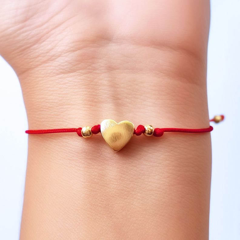 Pulsera Corazón Satinado Enchapado Oro 18K Ajustable-2