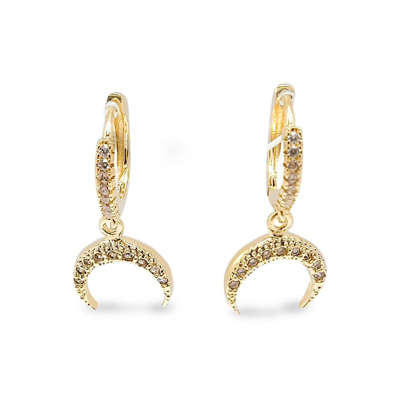 Aros Argolla Luna Invertida Circon Enchapado Oro 18K Dorado