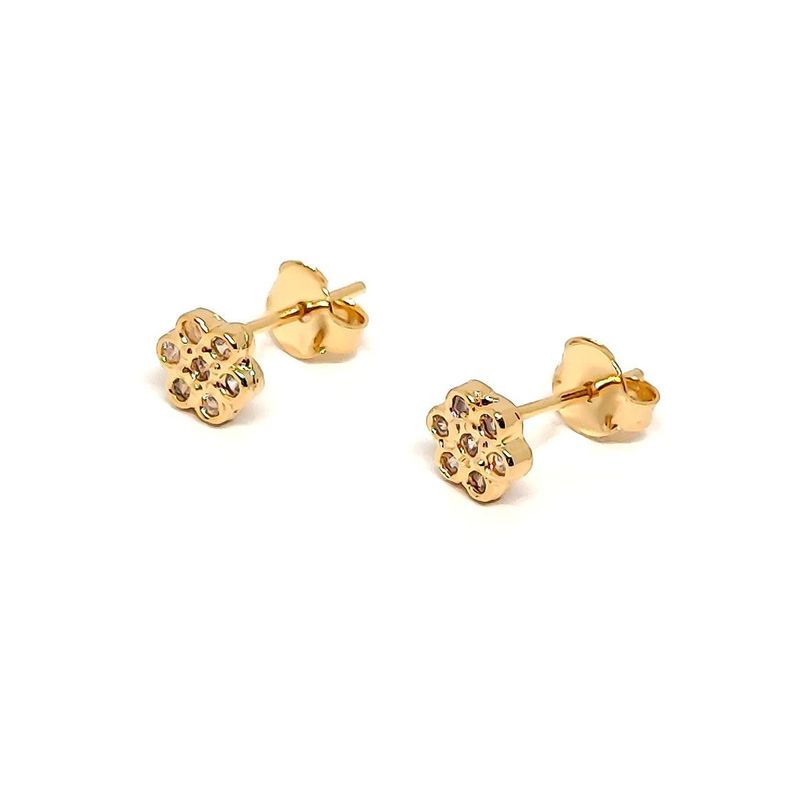 Aros Flor Circon 5mm Enchapado Oro 18K Dorado