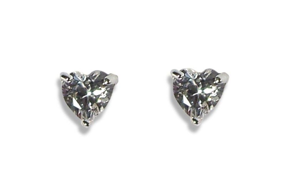 Aros Corazon Circon Mini Blanco 4mm Plata Fina 925