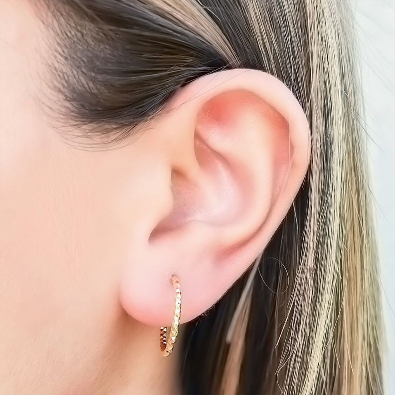 Aros Argollas Diamantada 18mm Enchapado Oro 18K-3