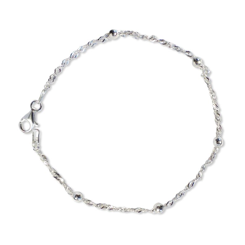 Pulsera Cadena Torcida Bolitas Plata Fina 925-0