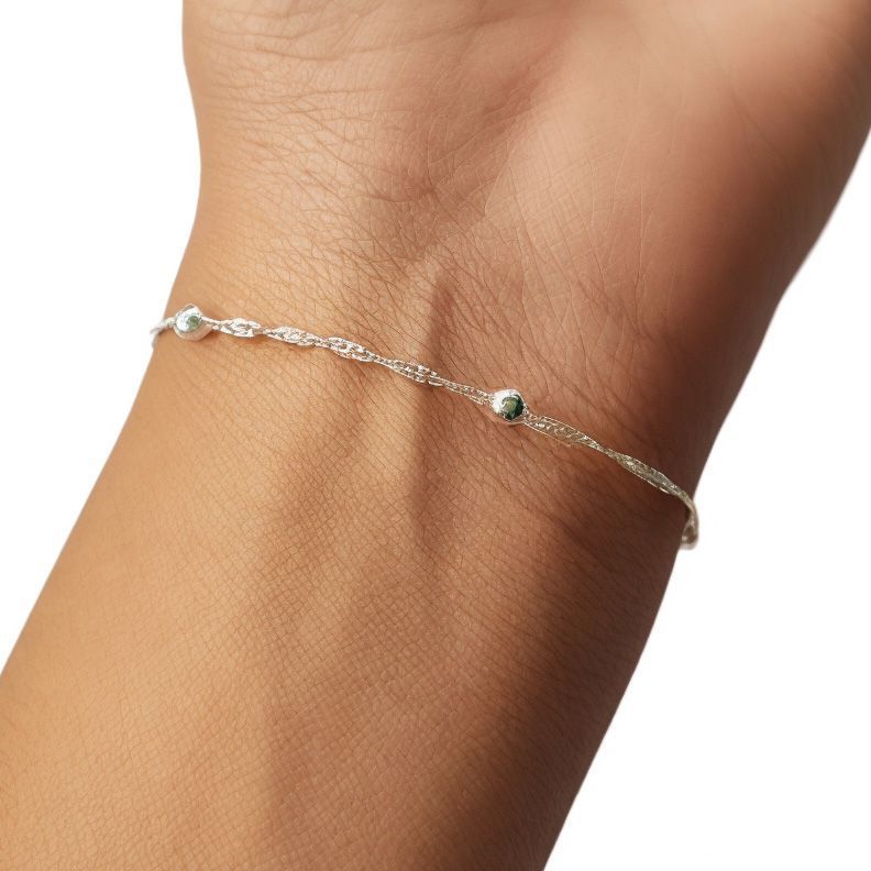Pulsera Cadena Torcida Bolitas Plata Fina 925-2