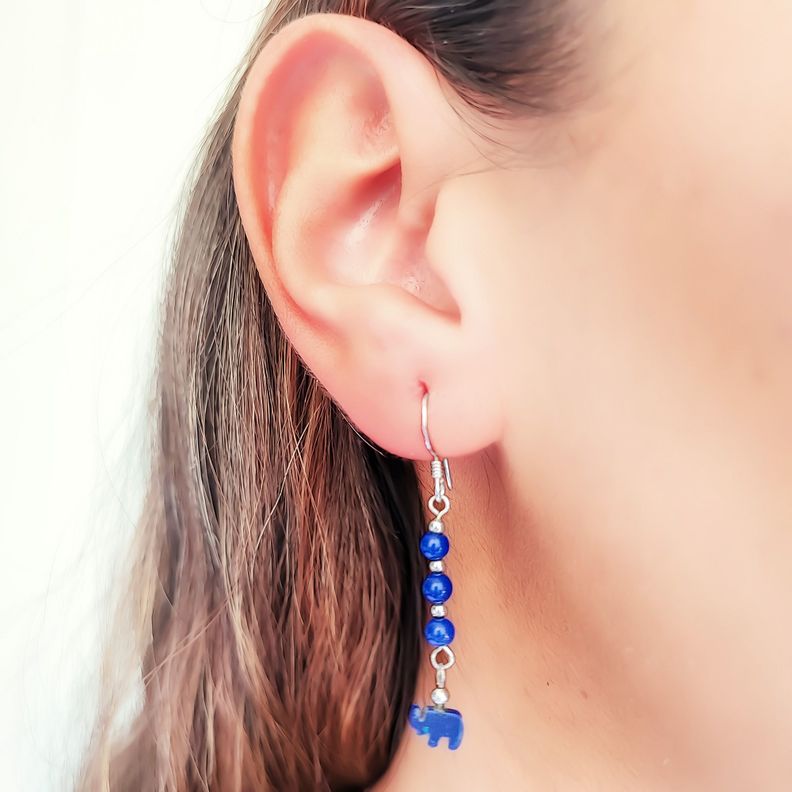 Aros Lapislázuli Elefante Mini Plata Fina 925-2