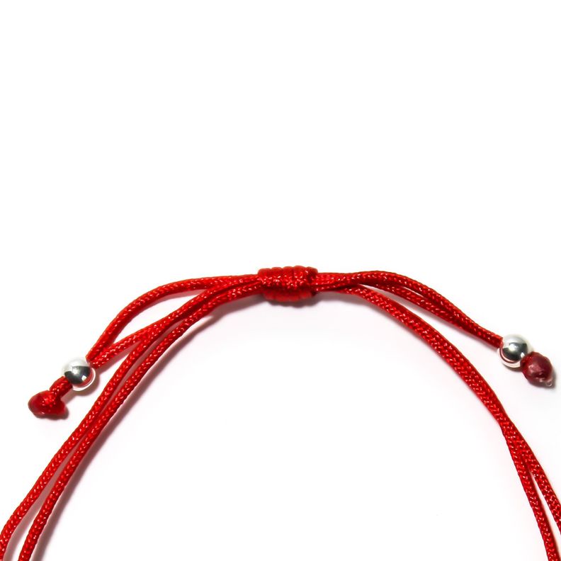 Pulsera Corazón Cóncavo Bolitas Plata Fina 925 Cordón Rojo-3